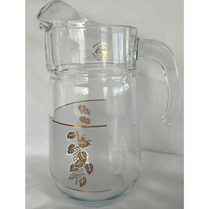 MCM Frosted Glass Gold Leaf Pitcher Pasabahce Turkey Art of Glass Circle